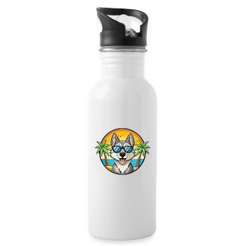 Schwedischer Elchhund Hunderasse Cartoon Sonnenbrille Strand - Trinkflasche mit integriertem Trinkhalm - Weiß - Rechts