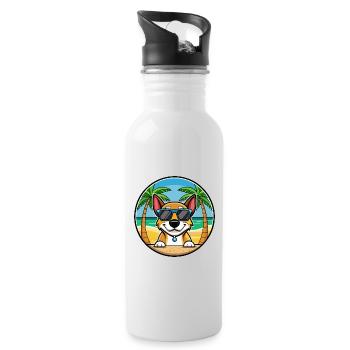 Serbischer dreifarbiger Laufhund Rasse Cartoon Strand - Trinkflasche mit integriertem Trinkhalm - Weiß - Rechts
