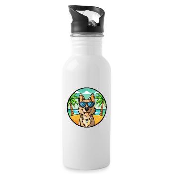 Schäferhund Rasse Cartoon Sonnenbrille Strand - Trinkflasche mit integriertem Trinkhalm - Weiß - Rechts