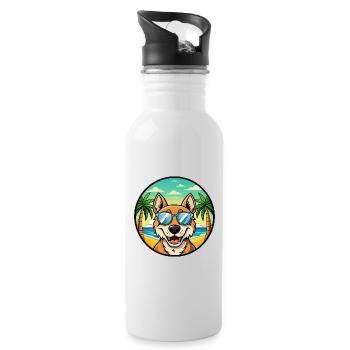 Russischer Jagdhund Rasse Cartoon Sonnenbrille Strand - Trinkflasche mit integriertem Trinkhalm - Weiß - Rechts