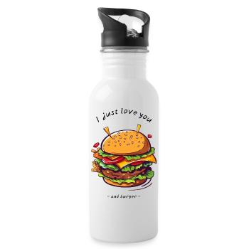 i love u and burger - Trinkflasche mit integriertem Trinkhalm - Weiß - Rechts