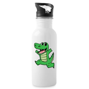 Krokodil Niedlich froh lustig - Trinkflasche mit integriertem Trinkhalm - Weiß - Rechts