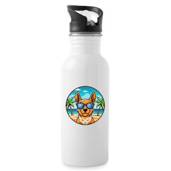Lancashire Heeler Hunderasse Cartoon Sonnenbrille Strand - Trinkflasche mit integriertem Trinkhalm - Weiß - Rechts