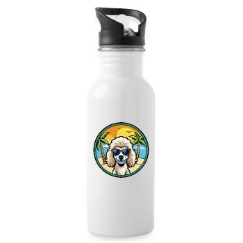 Miniaturpudel Hunderasse Cartoon Sonnenbrille Strand - Trinkflasche mit integriertem Trinkhalm - Weiß - Rechts