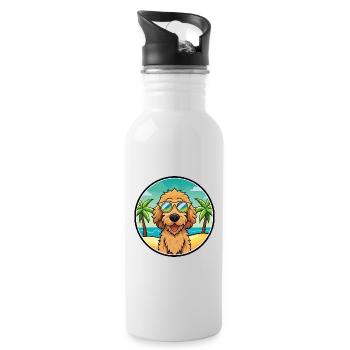 Labradoodle Dog Breed Cartoon Sunglasses Beach - Water bottle with straw - white - Right