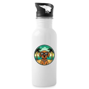 Hungarian Vizsla Dog Breed Cartoon Sunglass Beach - Water bottle with straw - white - Right