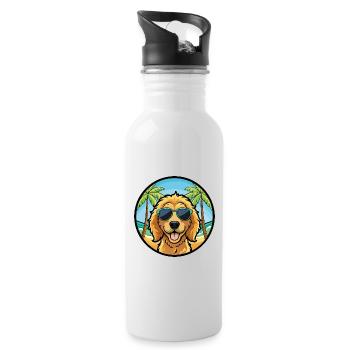 Goldendoodle Dog Breed Cartoon Sunglasses Beach - Water bottle with straw - white - Right