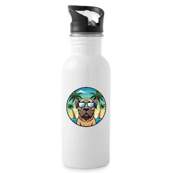 Englische Dogge Hund Rasse Cartoon Sonnenbrille Strand - Trinkflasche mit integriertem Trinkhalm - Weiß - Rechts