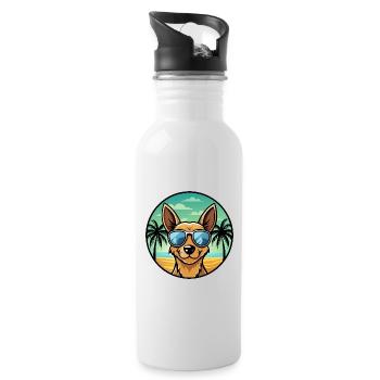 Englische Spielzeug Terrier Hund Rasse Cartoon Sonnenbrille - Trinkflasche mit integriertem Trinkhalm - Weiß - Rechts