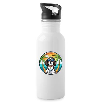 English Springer Spaniel Hunderasse Cartoon Beach - Trinkflasche mit integriertem Trinkhalm - Weiß - Rechts