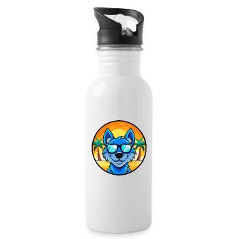 Blaue Spitzenhunderasse Cartoon Sonnenbrille Strand - Trinkflasche mit integriertem Trinkhalm - Weiß - Rechts