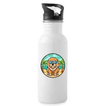 Tibetische Dogge Hunderasse Cartoon Sonnenbrille Strand - Trinkflasche mit integriertem Trinkhalm - Weiß - Rechts