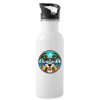Sibirische Trikolore Hunderasse Cartoon Beach - Trinkflasche mit integriertem Trinkhalm - Weiß - Rechts