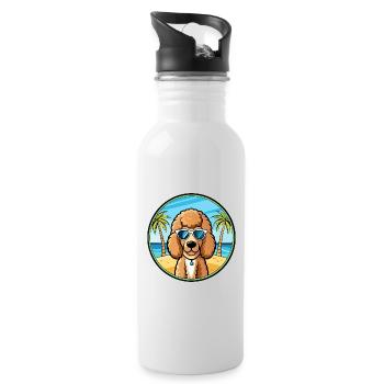 Pudel Hund Rasse Cartoon Sonnenbrille Strand - Trinkflasche mit integriertem Trinkhalm - Weiß - Rechts