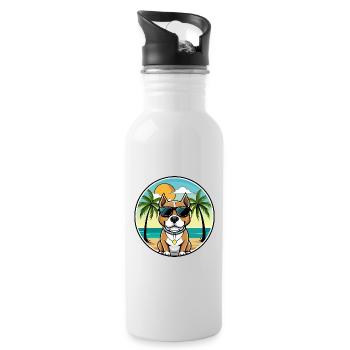 Pitbull Dog Breed Cartoon Sunglasses Beach - Water bottle with straw - white - Right