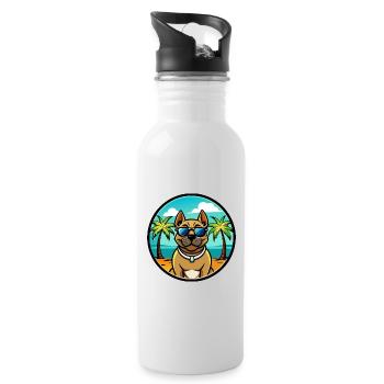 Perro De Presa Canario Hunderasse Cartoon Strand - Trinkflasche mit integriertem Trinkhalm - Weiß - Rechts