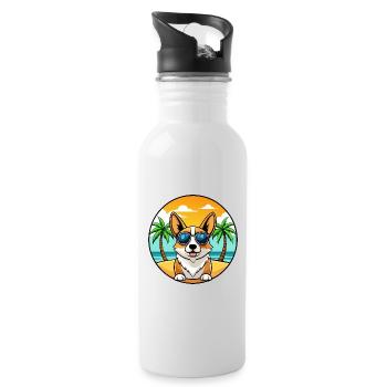 Pembroke Welsh Corgi Hunderasse Cartoon Sonnenbrille - Trinkflasche mit integriertem Trinkhalm - Weiß - Rechts