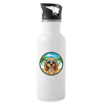 Norfolk Spaniel Hunderasse Cartoon Sonnenbrille Strand - Trinkflasche mit integriertem Trinkhalm - Weiß - Rechts