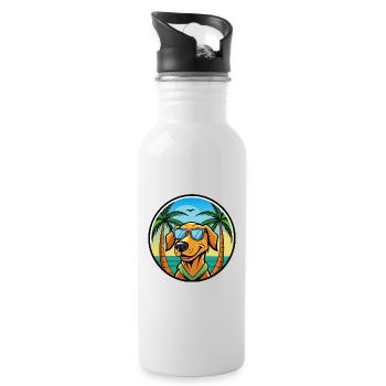 Litauischer Windhund Rasse Cartoon Sonnenbrille Strand - Trinkflasche mit integriertem Trinkhalm - Weiß - Rechts