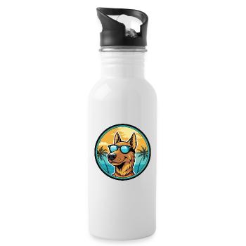 Deutscher Windhund Rasse Cartoon Sonnenbrille Strand - Trinkflasche mit integriertem Trinkhalm - Weiß - Rechts