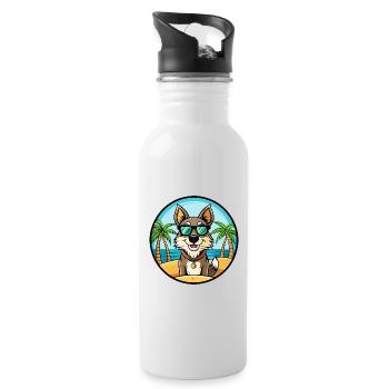 Georgischer Schäferhund Hunderasse Cartoon Sonnenbrille Strand - Trinkflasche mit integriertem Trinkhalm - Weiß - Rechts