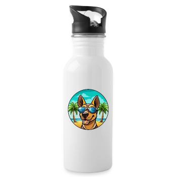 Finnischer Jagdhund Rasse Cartoon Sonnenbrille Strand - Trinkflasche mit integriertem Trinkhalm - Weiß - Rechts
