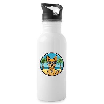 Dingo Hund Rasse Cartoon Sonnenbrille Strand - Trinkflasche mit integriertem Trinkhalm - Weiß - Rechts