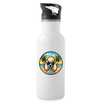 Corded Poodle Dog Breed Cartoon Sunglasses Beach - Water bottle with straw - white - Right