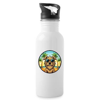 Briard Dog Breed Cartoon Sunglasses Beach - Water bottle with straw - white - Right