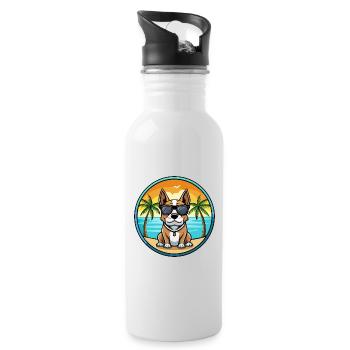 Braque Auvergne Dog Breed Cartoon Sunglasses Beach - Water bottle with straw - white - Right