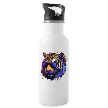 Cooler Retro-Tigerkopf - Trinkflasche mit integriertem Trinkhalm - Weiß - Rechts