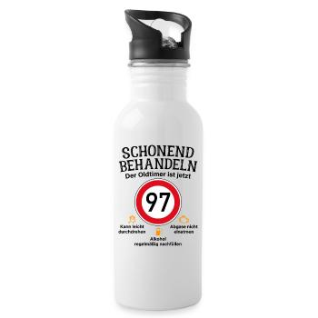 97. Geburtstag Schonend Behandeln Oldtimer Ist 97 - Trinkflasche mit integriertem Trinkhalm - Weiß - Rechts