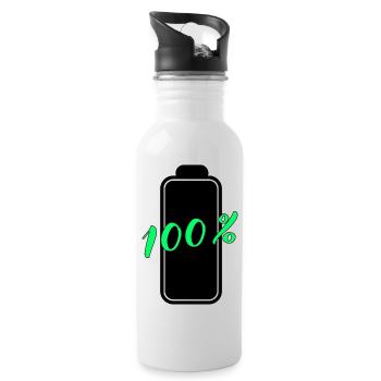 Batterie hat 100% volle Energie - Trinkflasche mit integriertem Trinkhalm - Weiß - Rechts