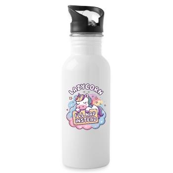 Faulpelz: Ich mache stattdessen ein Nickerchen - Trinkflasche mit integriertem Trinkhalm - Weiß - Rechts