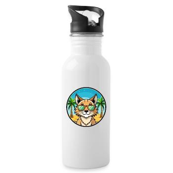 Eurasian Lynx Cat Breed Cartoon Sunglasses Beach - Water bottle with straw - white - Right