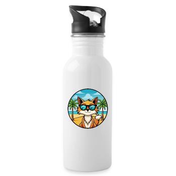 Somali Katzenrasse Cartoon Sonnenbrille Strand - Trinkflasche mit integriertem Trinkhalm - Weiß - Rechts