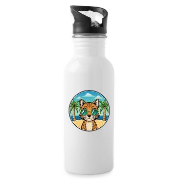 Bengalische Katzenrasse Cartoon Sonnenbrille Strand - Trinkflasche mit integriertem Trinkhalm - Weiß - Rechts