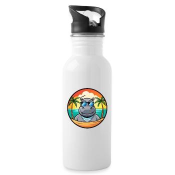 Nilpferd Lustige Cartoon Sommer Strand Sonnenbrille Cool - Trinkflasche mit integriertem Trinkhalm - Weiß - Rechts