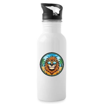 Lion Funny Cartoon Summer Beach Sunglasses Sticker - Water bottle with straw - white - Right