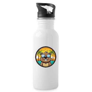 Biber Lustige Cartoon Sommer Strand Sonnenbrille Cool - Trinkflasche mit integriertem Trinkhalm - Weiß - Rechts