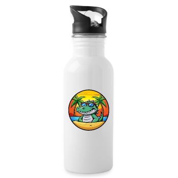 Krokodil Lustige Cartoon Sommer Strand Sonnenbrille - Trinkflasche mit integriertem Trinkhalm - Weiß - Rechts