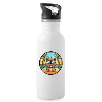 Biber Lustige Cartoon Sommer Strand Sonnenbrille Cool - Trinkflasche mit integriertem Trinkhalm - Weiß - Rechts