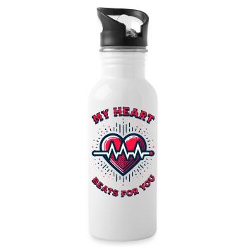 My Heart Beats For You - Trinkflasche mit integriertem Trinkhalm - Weiß - Rechts