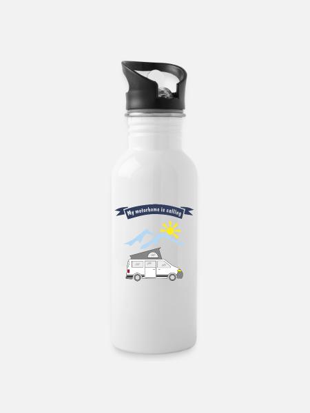 motorhome is calling - Trinkflasche mit integriertem Trinkhalm - Weiß