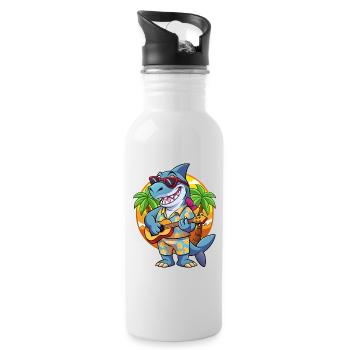 Lustige Hai Sommer Strand Sonnenbrille Hawaiianisch - Trinkflasche mit integriertem Trinkhalm - Weiß - Rechts