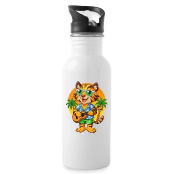 Lustige Tiger Cartoon Sommer Strand Sonnenbrille Gitarre - Trinkflasche mit integriertem Trinkhalm - Weiß - Rechts