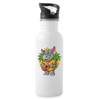 Lustige Nashorn Cartoon Sommer Strand Sonnenbrille Gitarre - Trinkflasche mit integriertem Trinkhalm - Weiß - Rechts