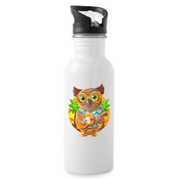 Lustige Eule Cartoon Sommer Strand Sonnenbrille Gitarre - Trinkflasche mit integriertem Trinkhalm - Weiß - Rechts