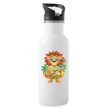 Funny Lion Cartoon Summer Beach Sunglasses Guitar - Water bottle with straw - white - Right