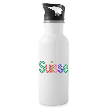 SCHWEIZ. HUMOR. LAND. FLAGGE. GENF. LAUSANNE - Trinkflasche mit integriertem Trinkhalm - Weiß - Rechts